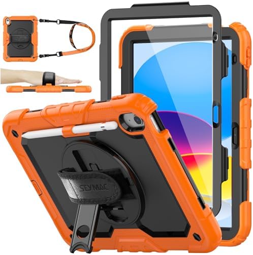 SEYMAC stock Case for iPad  A16  11th/10th Generation 11/10 9 2025/2022  Full Body Drop Protection Case with Screen Protector &360  Rotate Hand Strap/Stand  Black
