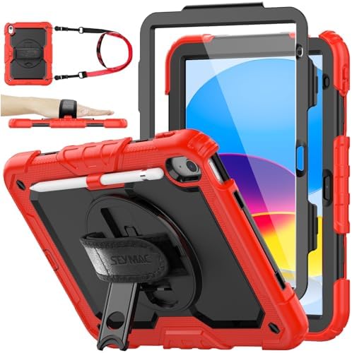 SEYMAC stock Case for iPad  A16  11th/10th Generation 11/10 9 2025/2022  Full Body Drop Protection Case with Screen Protector &360  Rotate Hand Strap/Stand  Black