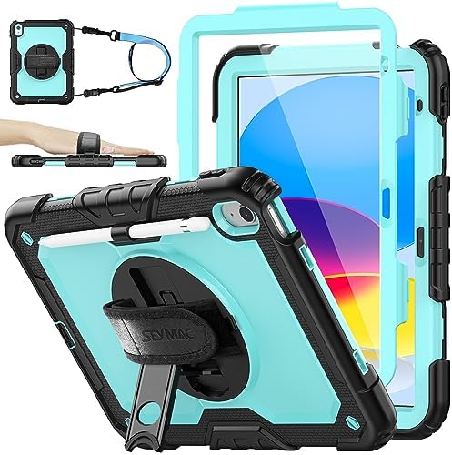 SEYMAC stock Case for iPad  A16  11th/10th Generation 11/10 9 2025/2022  Full Body Drop Protection Case with Screen Protector &360  Rotate Hand Strap/Stand  Black