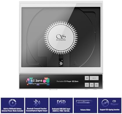 SHANLING EC Zero AKM Portable CD Player  Support AK4493S DAC  768kHz/32bit & DSD512  Hi Res HiFi EC Zero CD Player with CD Ripping  4 4mm/3 5mm/Coaxial/LINE Output  5500mAh Battery  Up to 36mW 32 