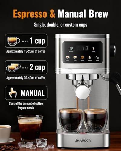 SHARDOR Espresso Machine 20 Bar  Professional Espresso Machine with Milk Frother and Touchscreen  Expresso Coffee Machines with Adjustable Temperature for Cappuccino  Latte