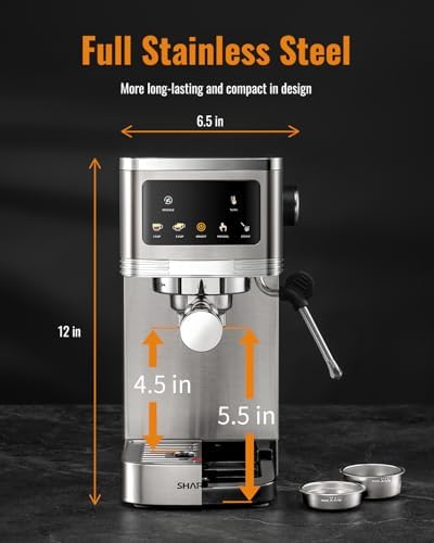 SHARDOR Espresso Machine 20 Bar  Professional Espresso Machine with Milk Frother and Touchscreen  Expresso Coffee Machines with Adjustable Temperature for Cappuccino  Latte
