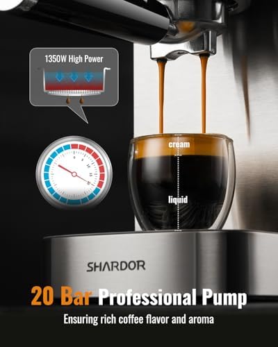 SHARDOR Espresso Machine 20 Bar  Professional Espresso Machine with Milk Frother and Touchscreen  Expresso Coffee Machines with Adjustable Temperature for Cappuccino  Latte