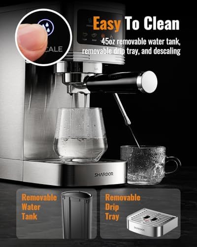 SHARDOR Espresso Machine 20 Bar  Professional Espresso Machine with Milk Frother and Touchscreen  Expresso Coffee Machines with Adjustable Temperature for Cappuccino  Latte