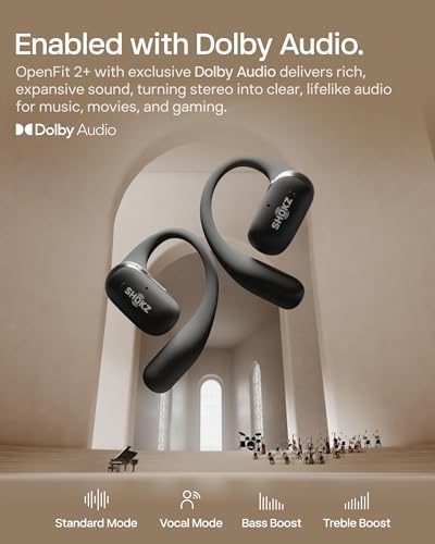 SHOKZ NEW OpenFit 2  Open Ear Headphones  Dolby Audio Enabled  Comfortable Earbuds with Soft Ear Hooks  48H Playtime  IP55 Water Resistant  USB C Fast Charging  Wireless Charging  Carrying Bag  Black