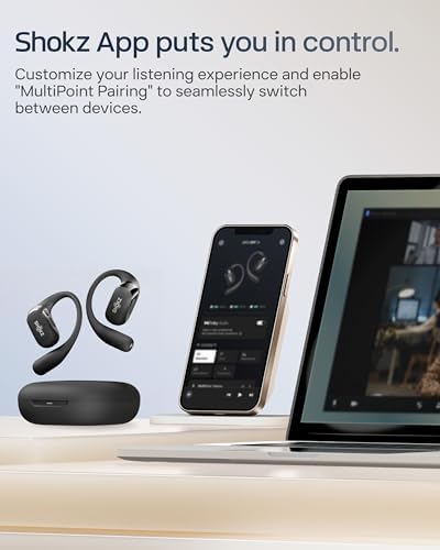SHOKZ NEW OpenFit 2  Open Ear Headphones  Dolby Audio Enabled  Comfortable Earbuds with Soft Ear Hooks  48H Playtime  IP55 Water Resistant  USB C Fast Charging  Wireless Charging  Carrying Bag  Black