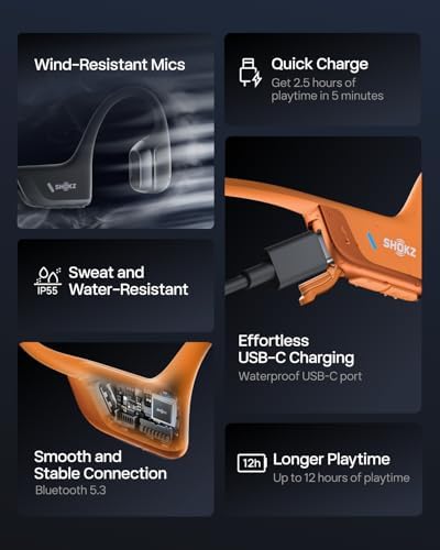 SHOKZ New OpenRun Pro 2  Bone Conduction Headphones  Open Ear Bluetooth Wireless Sport Earphones for Running  Workouts   Sweat Resistant  Secure Comfortable Fit  Deep Bass  Smart Mic  Reflective Strip