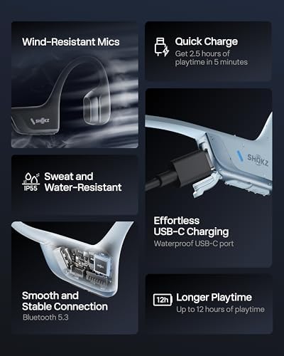 SHOKZ New OpenRun Pro 2  Bone Conduction Headphones  Open Ear Bluetooth Wireless Sport Earphones for Running  Workouts   Sweat Resistant  Secure Comfortable Fit  Deep Bass  Smart Mic  Reflective Strip