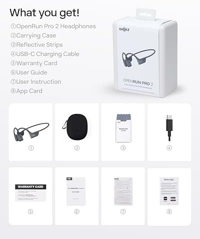 SHOKZ New OpenRun Pro 2  Bone Conduction Headphones  Open Ear Bluetooth Wireless Sport Earphones for Running  Workouts   Sweat Resistant  Secure Comfortable Fit  Deep Bass  Smart Mic  Reflective Strip