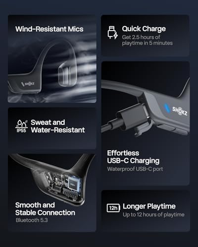 SHOKZ New OpenRun Pro 2 Mini  Open Ear  Bone Conduction Sport Headphones  with Reflective Strip  Sweat Resistant  Workout Headphones  Secure  Wireless  Comfortable Fit Deep Bass and Smart Mic App