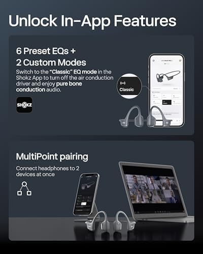 SHOKZ New OpenRun Pro 2 Mini  Open Ear  Bone Conduction Sport Headphones  with Reflective Strip  Sweat Resistant  Workout Headphones  Secure  Wireless  Comfortable Fit Deep Bass and Smart Mic App