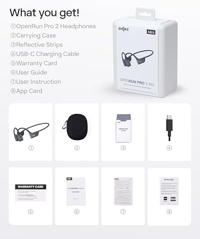 SHOKZ New OpenRun Pro 2 Mini  Open Ear  Bone Conduction Sport Headphones  with Reflective Strip  Sweat Resistant  Workout Headphones  Secure  Wireless  Comfortable Fit Deep Bass and Smart Mic App