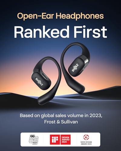 SHOKZ OpenFit   Open Ear True Wireless Bluetooth Headphones with Microphone  Earbuds with Earhooks  Sweat Resistant  Fast Charging  28HRS Playtime  Compatible with iPhone & Android  Black