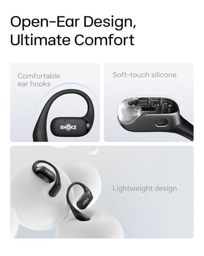 SHOKZ OpenFit   Open Ear True Wireless Bluetooth Headphones with Microphone  Earbuds with Earhooks  Sweat Resistant  Fast Charging  28HRS Playtime  Compatible with iPhone & Android  Black