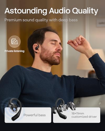 SHOKZ OpenFit   Open Ear True Wireless Bluetooth Headphones with Microphone  Earbuds with Earhooks  Sweat Resistant  Fast Charging  28HRS Playtime  Compatible with iPhone & Android  Black