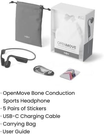 SHOKZ OpenMove   Open Ear Bluetooth Sport Headphones  Bone Conduction Wireless Earphones  Sweatproof for Running and Workouts  with Sticker Pack  Grey