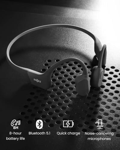 SHOKZ OpenRun Bone Conduction Open Ear Bluetooth Sport Headphones  Running Workout Bundle with Waterproof Carrying Case & Sweat Headband  IP67 Sweat Resistant  8H Playtime  Mic  Black