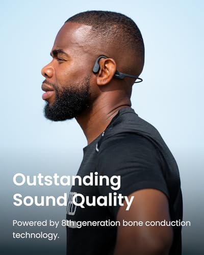 SHOKZ OpenRun Bone Conduction Open Ear Bluetooth Sport Headphones  Running Workout Bundle with Waterproof Carrying Case & Sweat Headband  IP67 Sweat Resistant  8H Playtime  Mic  Black