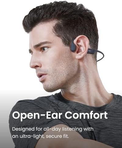 SHOKZ OpenRun Bone Conduction Open Ear Bluetooth Sport Headphones  Running Workout Bundle with Waterproof Carrying Case & Sweat Headband  IP67 Sweat Resistant  8H Playtime  Mic  Black