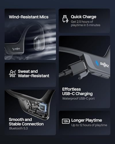 SHOKZ OpenRun Pro 2   Premium Bone Conduction Open Ear Bluetooth Sport Headphones   Black S820  Renewed