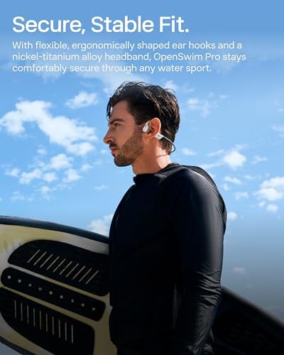 SHOKZ OpenSwim Pro   Open Ear Bluetooth & MP3 Bone Conduction Sport Headphones  Swimming Headphones  IP68 Waterproof  White