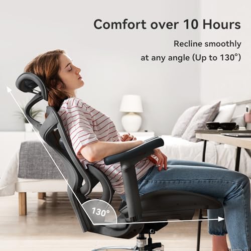 SIHOO Doro C300 Ergonomic Office Chair with Ultra Soft 3D Armrests  Dynamic Lumbar Support for Home Office Chair  Adjustable Backrest Desk Chair  Swivel Big and Tall Computer Chair Black