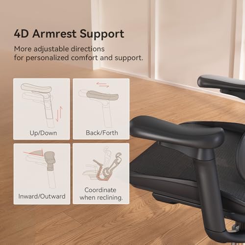 SIHOO Doro C300 Ergonomic Office Chair with Ultra Soft 3D Armrests  Dynamic Lumbar Support for Home Office Chair  Adjustable Backrest Desk Chair  Swivel Big and Tall Computer Chair Black