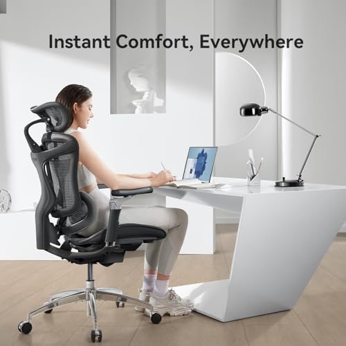 SIHOO Doro C300 Pro Ergonomic Office Chair with Ultra Soft 6D Armrests  Dynamic Lumbar Support  Seat Depth Adjustment  Adjustable Backrest  Big and Tall Desk Chair for Home Office  Black 