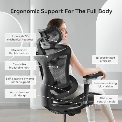 SIHOO Doro C300 Pro Ergonomic Office Chair with Ultra Soft 6D Armrests  Dynamic Lumbar Support  Seat Depth Adjustment  Adjustable Backrest  Big and Tall Desk Chair for Home Office  Black 