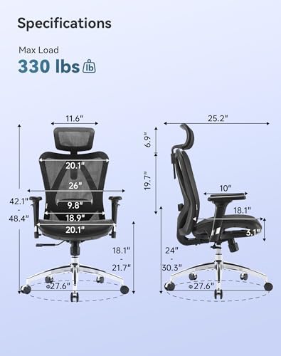 SIHOO M57 Ergonomic Mesh Office Chair  High Back Home Desk Chair with 3D Armrests  Lumbar Support and Adjustable Headrest  Comfortable Computer Chair  Big & Tall Office Chair Hold 330 LBS Black