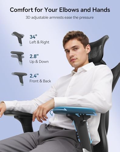 SIHOO M57 Ergonomic Mesh Office Chair  High Back Home Desk Chair with 3D Armrests  Lumbar Support and Adjustable Headrest  Comfortable Computer Chair  Big & Tall Office Chair Hold 330 LBS Black