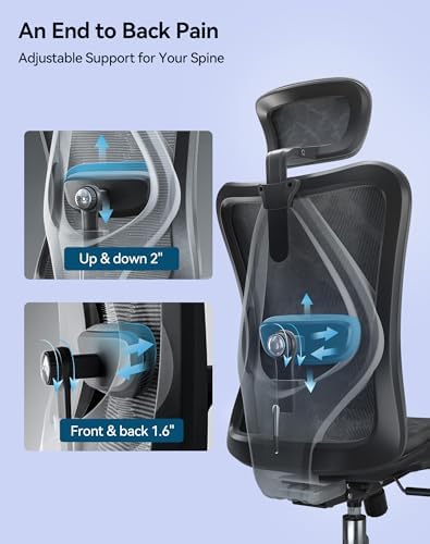 SIHOO M57 Ergonomic Mesh Office Chair  High Back Home Desk Chair with 3D Armrests  Lumbar Support and Adjustable Headrest  Comfortable Computer Chair  Big & Tall Office Chair Hold 330 LBS Black