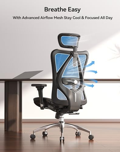 SIHOO M57 Ergonomic Mesh Office Chair  High Back Home Desk Chair with 3D Armrests  Lumbar Support and Adjustable Headrest  Comfortable Computer Chair  Big & Tall Office Chair Hold 330 LBS Black