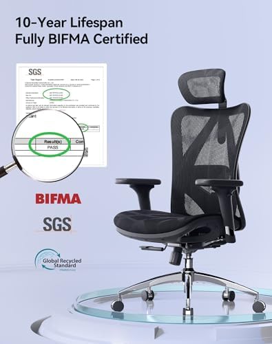 SIHOO M57 Ergonomic Mesh Office Chair  High Back Home Desk Chair with 3D Armrests  Lumbar Support and Adjustable Headrest  Comfortable Computer Chair  Big & Tall Office Chair Hold 330 LBS Black