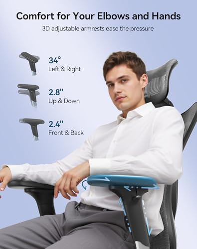 SIHOO M57 Ergonomic Mesh Office Chair  High Back Home Desk Chair with 3D Armrests  Lumbar Support and Adjustable Headrest  Comfortable Computer Chair  Big & Tall Office Chair Hold 330 LBS Grey