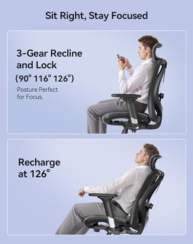 SIHOO M57 Ergonomic Mesh Office Chair  High Back Home Desk Chair with 3D Armrests  Lumbar Support and Adjustable Headrest  Comfortable Computer Chair  Big & Tall Office Chair Hold 330 LBS Grey