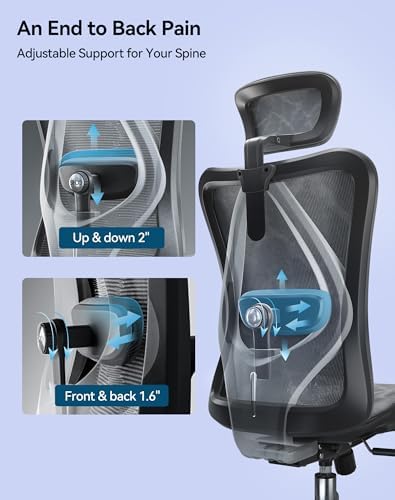 SIHOO M57 Ergonomic Mesh Office Chair  High Back Home Desk Chair with 3D Armrests  Lumbar Support and Adjustable Headrest  Comfortable Computer Chair  Big & Tall Office Chair Hold 330 LBS Grey