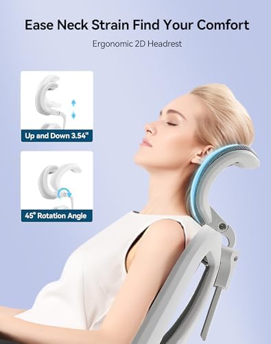 SIHOO M57 Ergonomic Mesh Office Chair  High Back Home Desk Chair with 3D Armrests  Lumbar Support and Adjustable Headrest  Comfortable Computer Chair  Big & Tall Office Chair Hold 330 LBS Light Grey