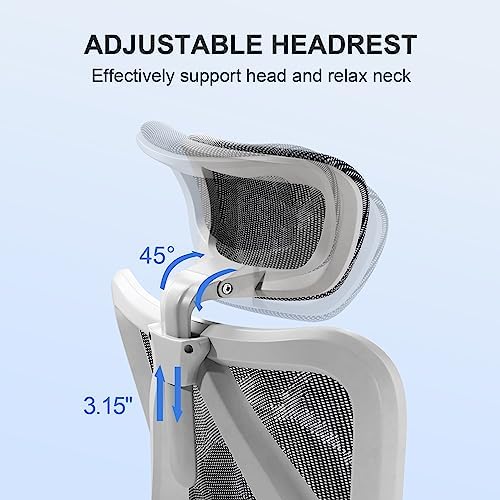 SIHOO M57 Ergonomic Mesh Office Chair  High Back Home Desk Chair with 3D Armrests  Lumbar Support and Adjustable Headrest  Comfortable Computer Chair  Big & Tall Office Chair Hold 330 LBS Light Grey