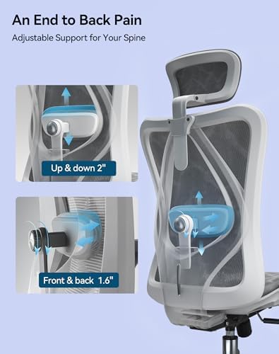 SIHOO M57 Ergonomic Mesh Office Chair  High Back Home Desk Chair with 3D Armrests  Lumbar Support and Adjustable Headrest  Comfortable Computer Chair  Big & Tall Office Chair Hold 330 LBS Light Grey
