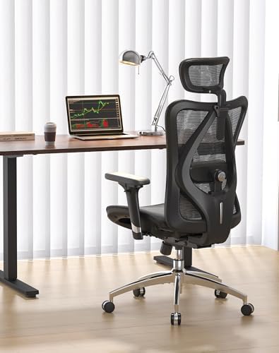 SIHOO M57 Ergonomic Mesh Office Chair  High Back Home Desk Chair with 3D Armrests  Lumbar Support and Adjustable Headrest  Comfortable Computer Chair  Big & Tall Office Chair Hold 330 LBS Black