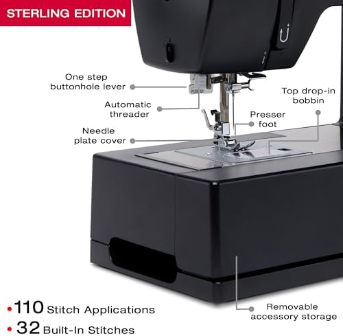 SINGER  HD 4432 Sterling Edition High Speed Sewing Machine  Accessory Kit  32 Built In Stitches Deliver 110 Stitch Applications   50  More Power for Thick Fabrics  1100 Stitches/Min  1 Step Buttonhole