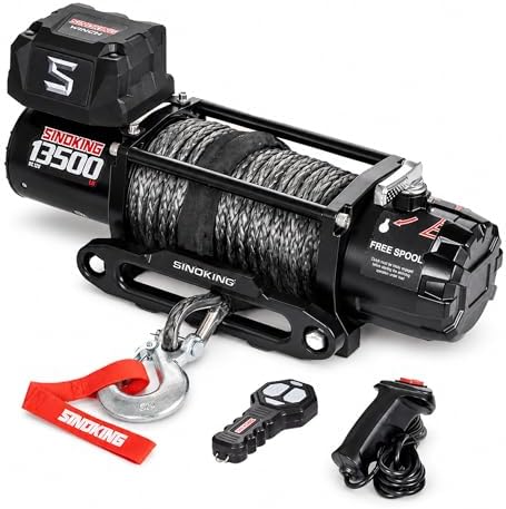 SINOKING 13500 lb Electric Winch for Jeep  Truck  SUV  Trailer Winch & Boat Winch   Heavy Duty Synthetic Rope 12V Winch  Waterproof Towing Winch with Wireless and Wired Remote