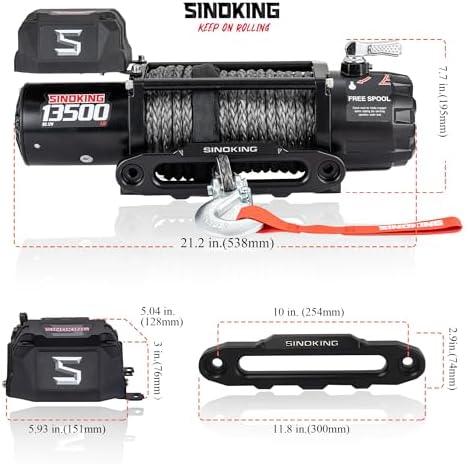 SINOKING 13500 lb Electric Winch for Jeep  Truck  SUV  Trailer Winch & Boat Winch   Heavy Duty Synthetic Rope 12V Winch  Waterproof Towing Winch with Wireless and Wired Remote