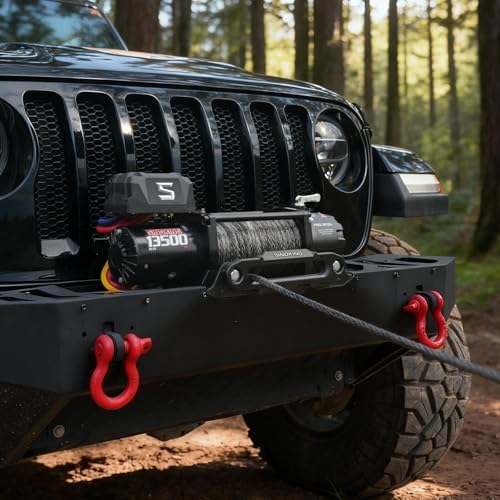 SINOKING 13500 lb Electric Winch for Jeep  Truck  SUV  Trailer Winch & Boat Winch   Heavy Duty Synthetic Rope 12V Winch  Waterproof Towing Winch with Wireless and Wired Remote