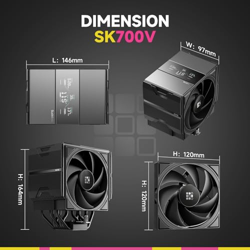 SK700V AM5 CPU Cooler  AM5 Exclusive  Digital Display  7 Heatpipes CPU Air Cooler  Single Tower  120mm FDB PWM Fan  Full RAM Freedom  L Rail Lock Mount  5 Years Warranty  Black