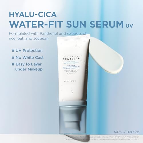 SKIN1004 Centella Hyalu Cica Water Fit Sun Serum UV  Korean Sunscreen SPF 50  Centella Sunscreen  Travel Essentials  Sunscreen with Hyaluronic Acid  No White Cast  Korean Skin Care  1 69 fl oz / 50ml