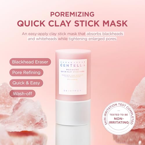 SKIN1004 Poremizing Quick Clay Stick Mask 0 95oz  27g  Korean Face Treatment for Pore Minimizing  Pink Clay Mask with Himalayan Pink Salt & Madagascar Centella for Skin Softness  Korean Skin Care