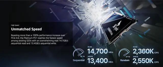 SK hynix Platinum P51 2TB PCIe Gen5 NVMe M 2 2280 Internal SSD I Up to 14 700 MB/s Read  13 400 MB/s Write I Powered by 238 Layer NAND Flash