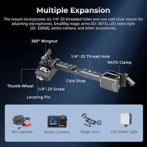 SMALLRIG Adjustable Camera Monitor Mount with Quick Release NATO Clamp  Cold Shoe Mount  Anti Twist Design for DJI RS 4 Mini/RS 4 / RS 4 Pro/RS 2 / RSC 2 / RS 3 / RS 3 Pro/RS 3 Mini